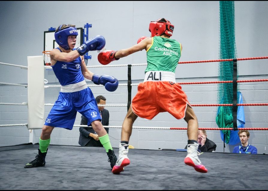 Cricklewood boxer competing in an amateur bout